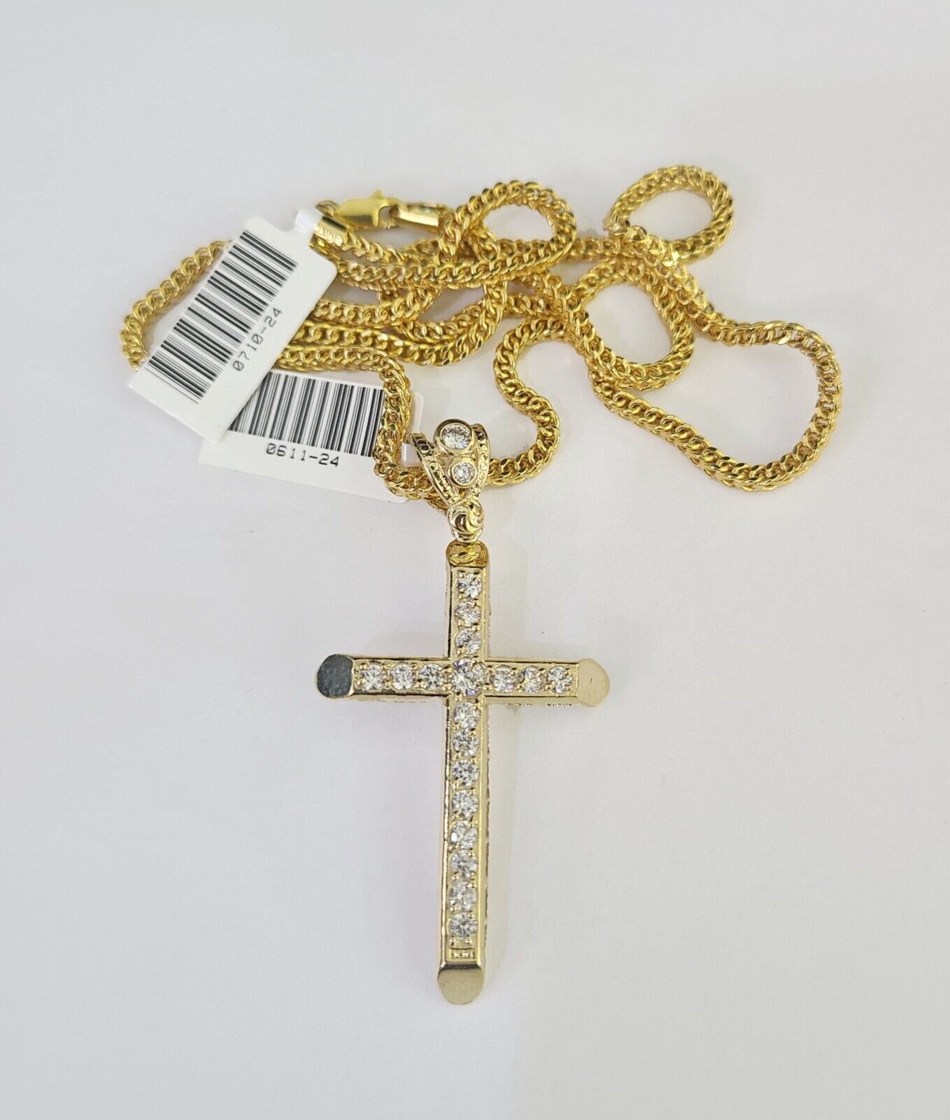 10K Gold Franco Chain Jesus Cross Charm Pendant 20-26 inches 2.5mm REAL Yellow