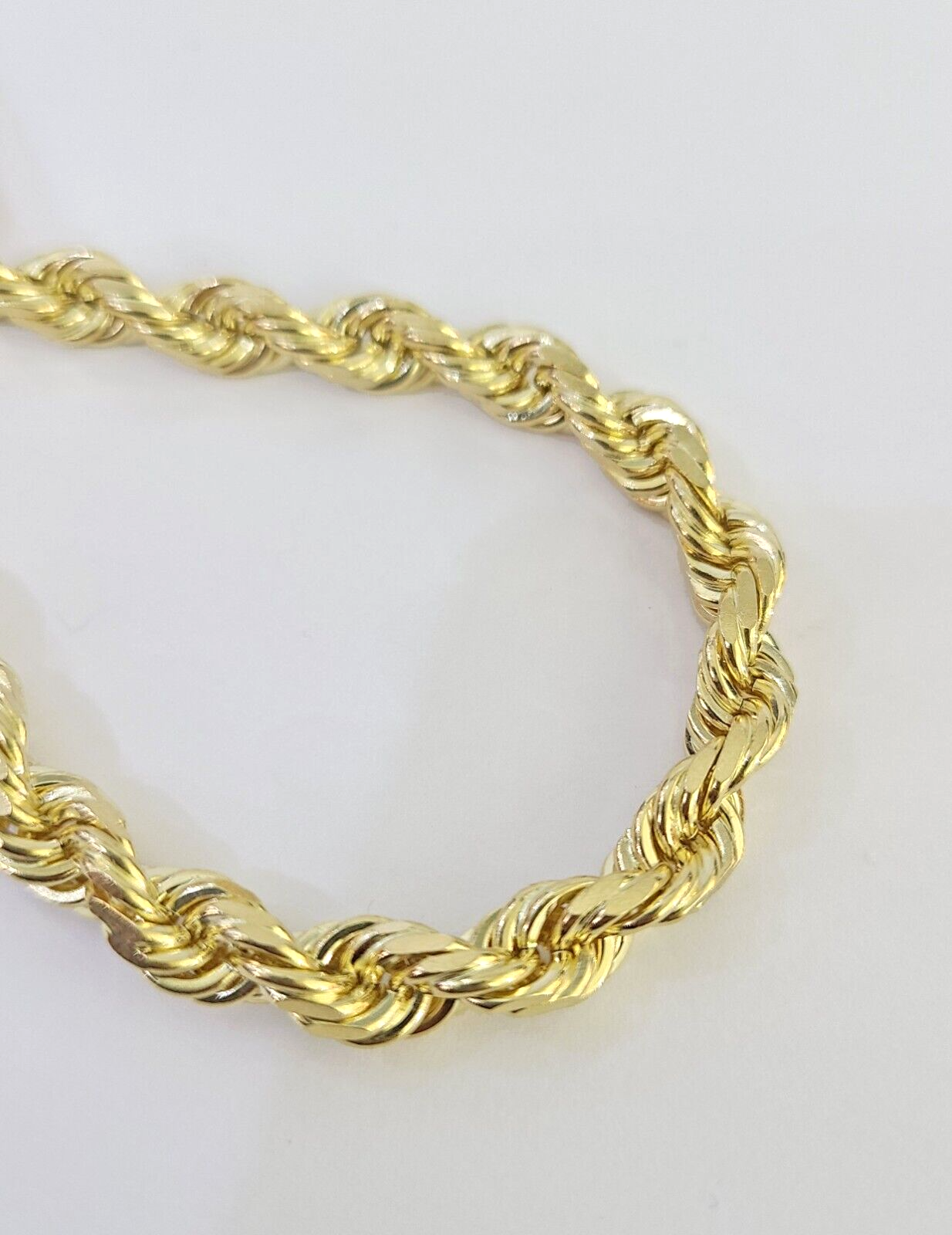 Real 14k Solid Rope Bracelet 7mm 7 Inch Men Women Diamond Cut Yellow Gold