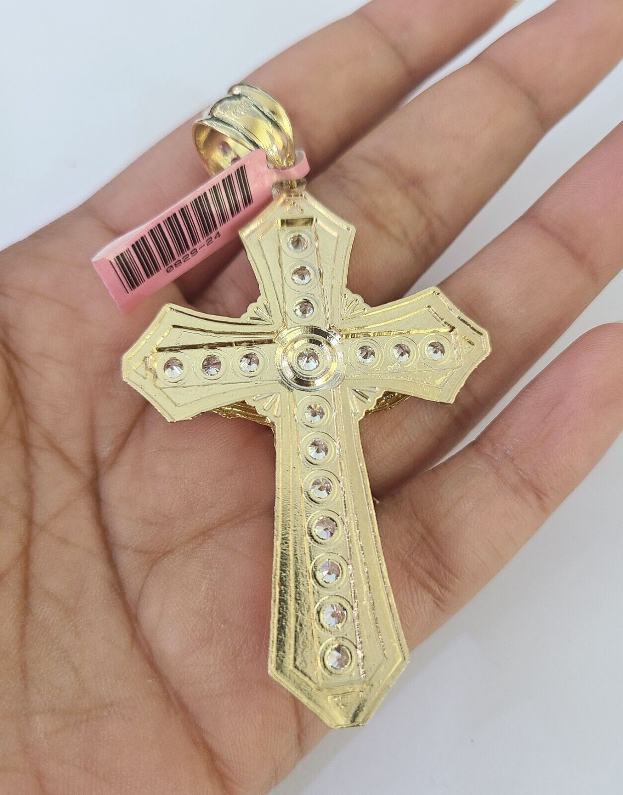 14k Figaro Chain Jesus Cross Charm Pendant Gold 7mm 20-30 inch SET Necklace