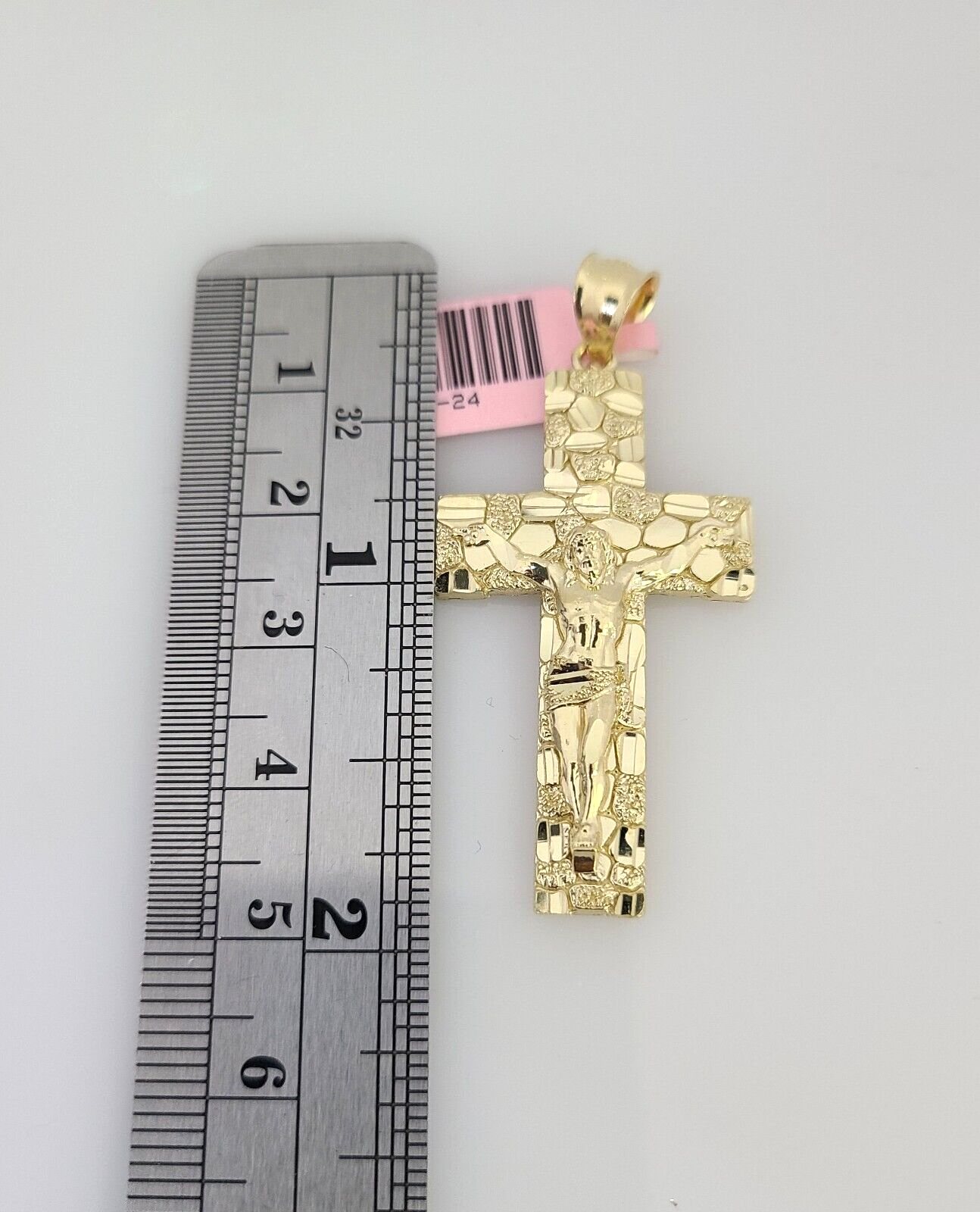 14k Gold Solid Chain Nugget Cross Pendant Set 14kt Miami Cuban Link 3mm Charm
