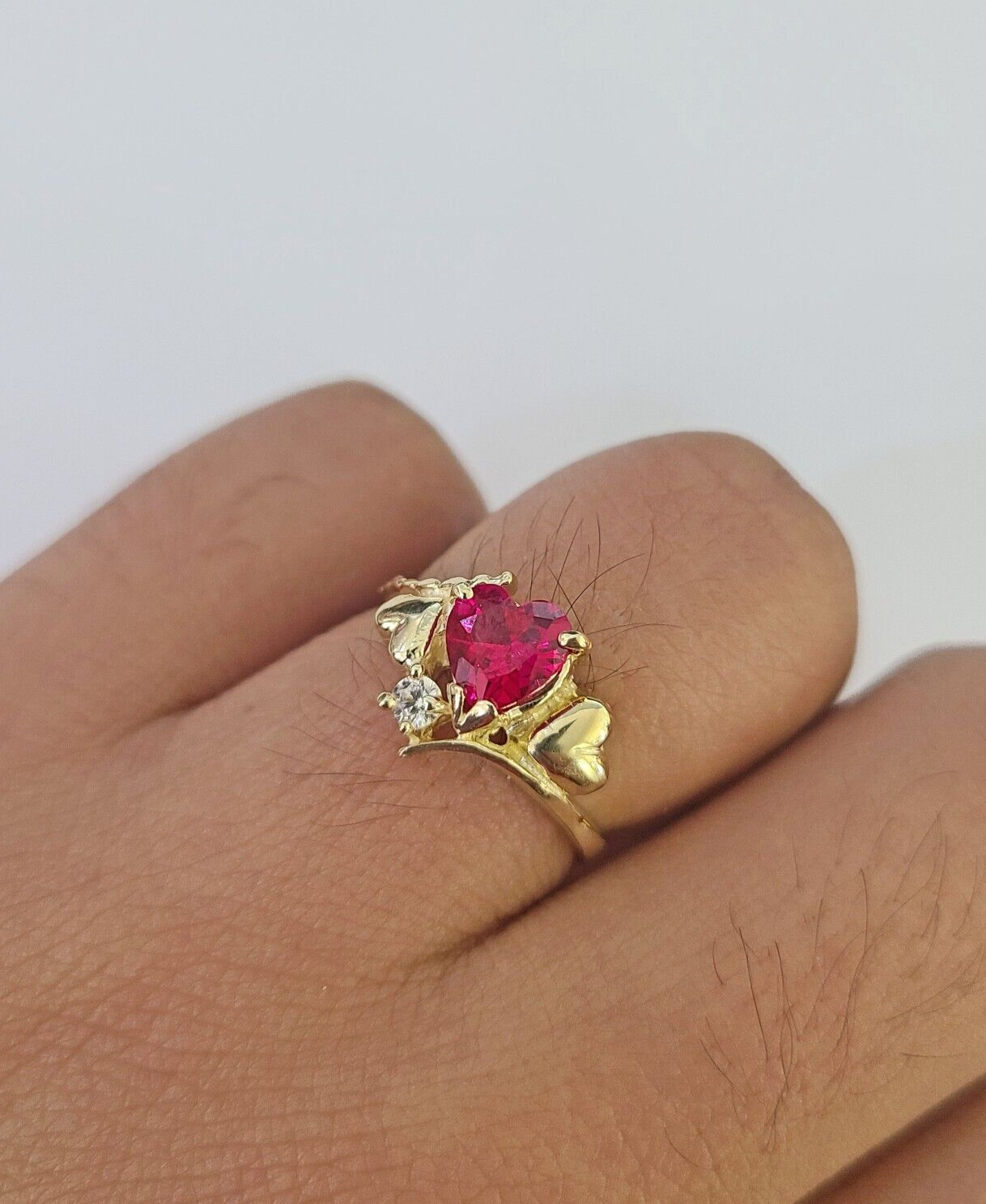 Real 10k Yellow Gold Hearts Ring Wedding Engagement Casual 10Kt Genuine All Sizes