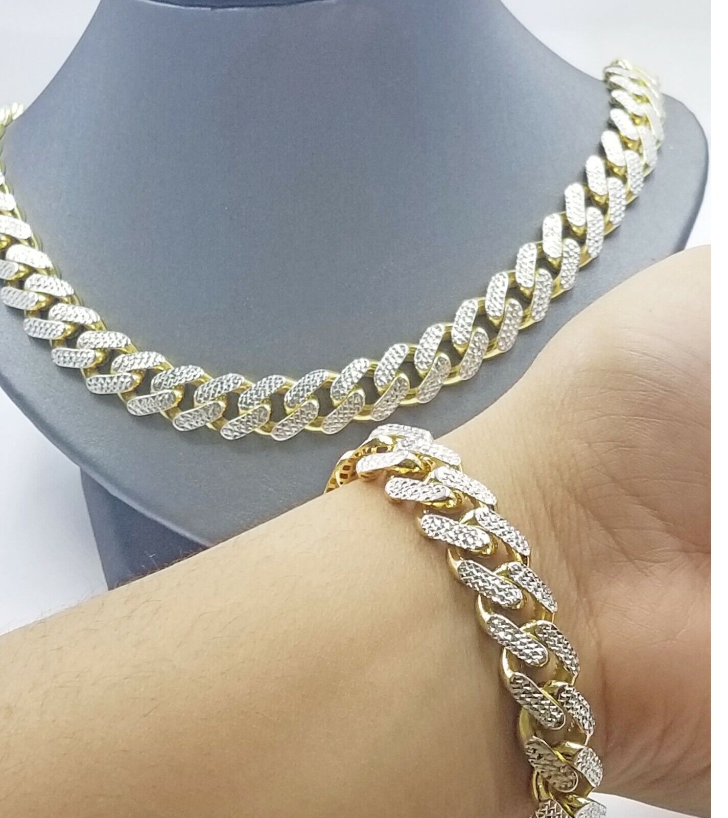 Real 10k Yellow Gold Monaco chain Neckalce 24" 14mm Royal Cuban Link Diamond Cut
