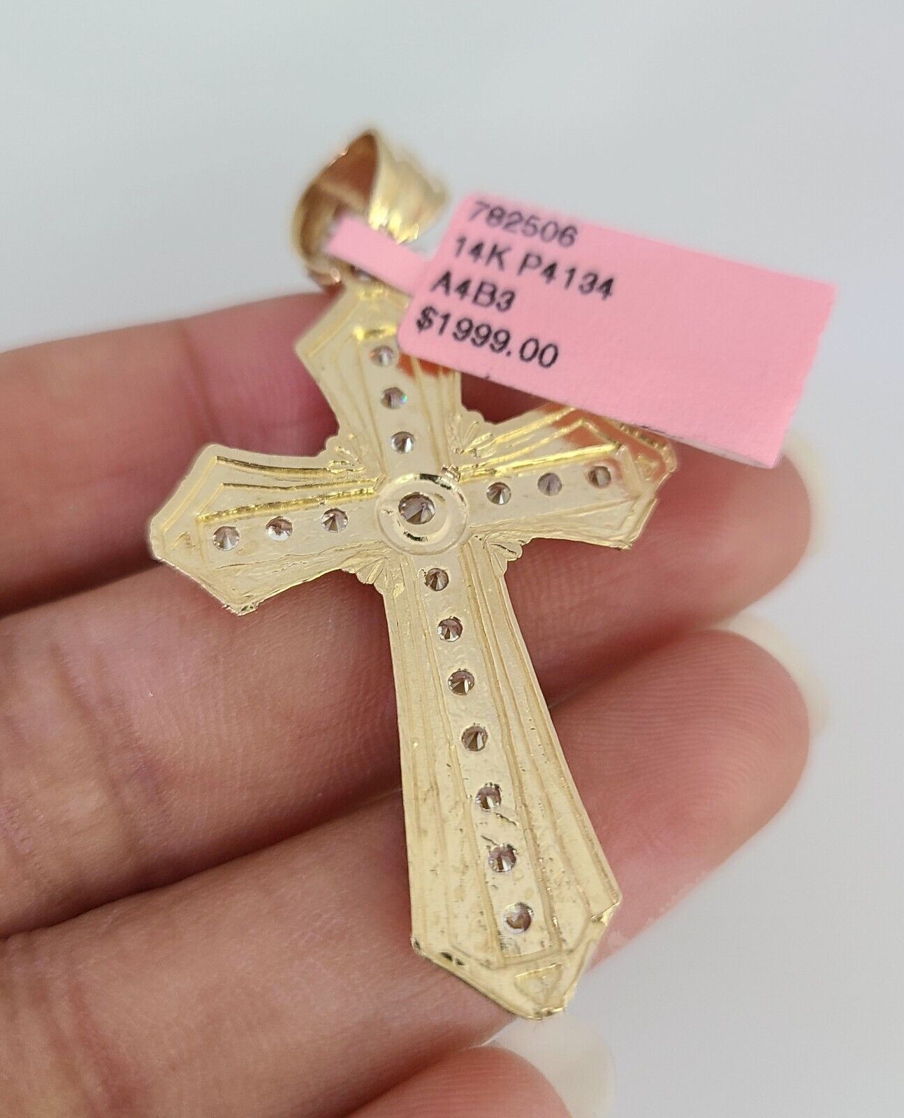 14K Gold Necklace Chain Jesus Cross Charm Turkish Byzantine 4mm 24" Pendant