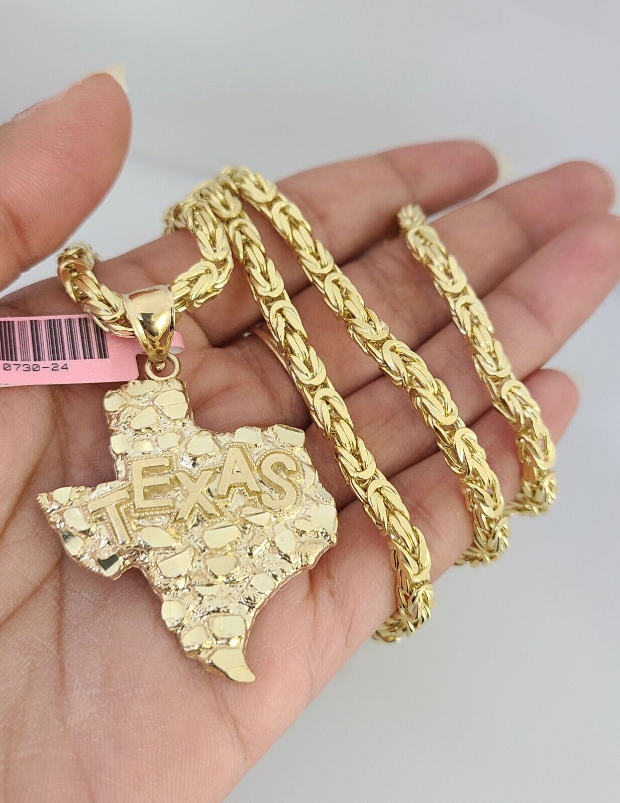 14K Gold Necklace Chain Texas Map Charm Turkish Byzantine 4mm 24" Pendant