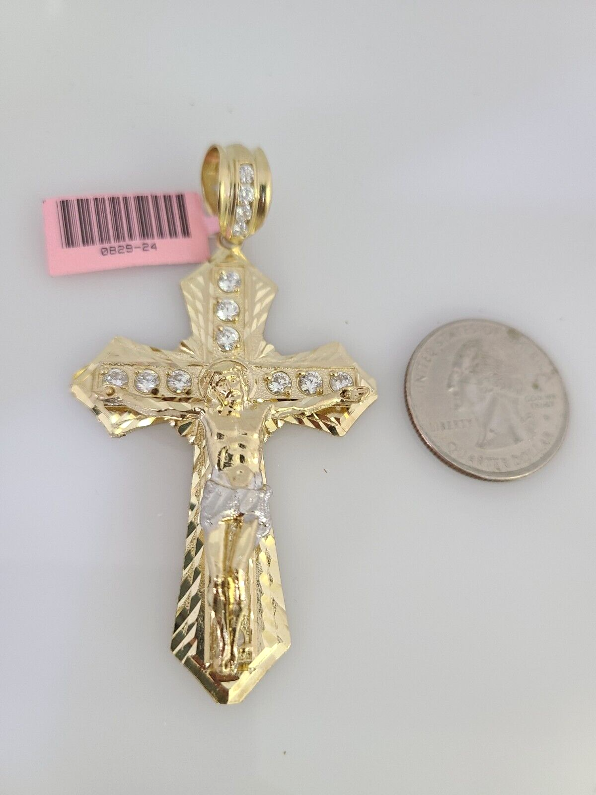 Real 14k Solid Chain Cross Charm Set Miami Cuban Link 6mm Necklace Pendant Gold