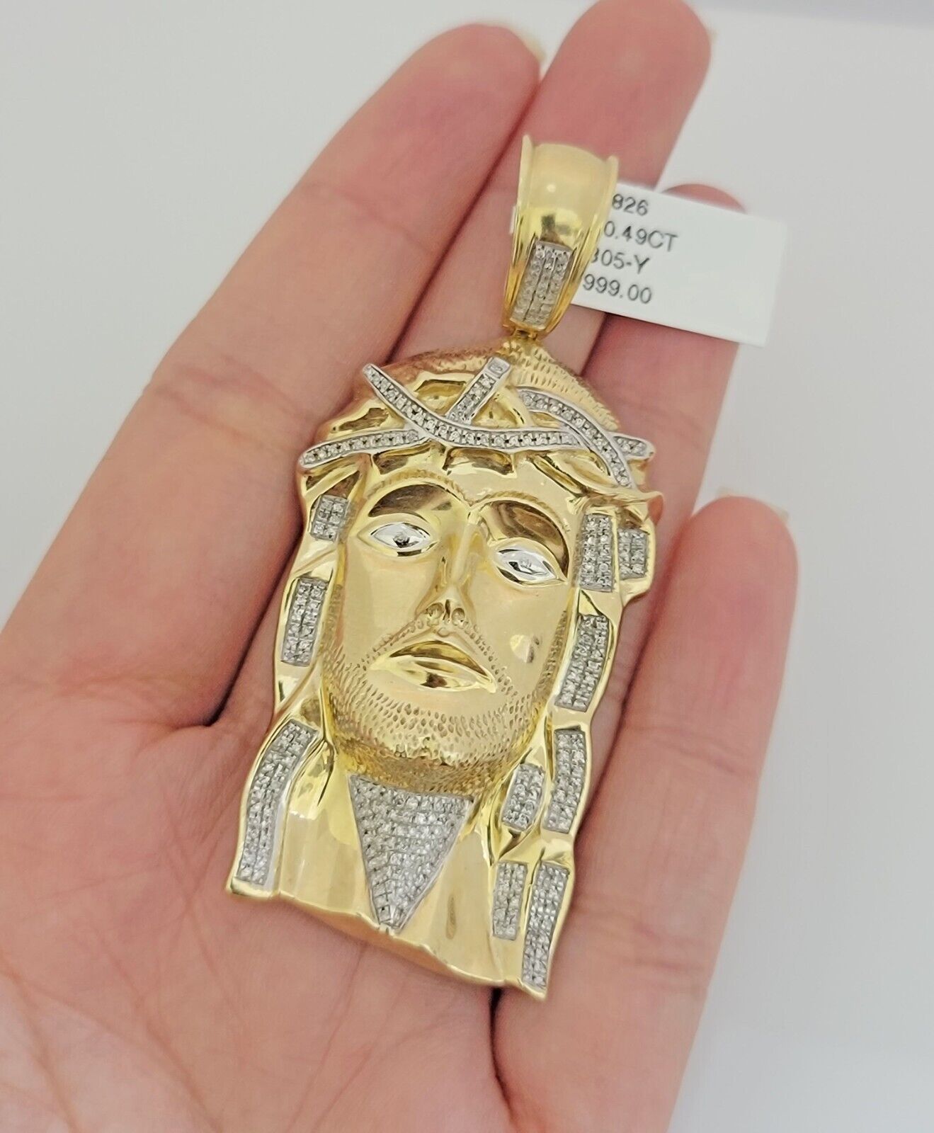 Real Diamond Charm Pendant Jesus Head 10k Yellow Gold Solid mens 1/2 CT Daimond
