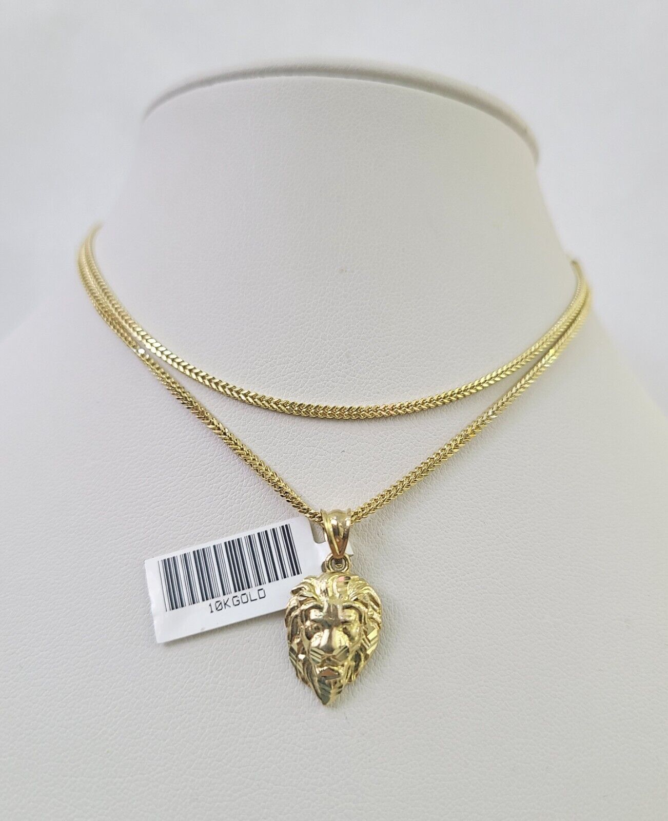 10K Solid Franco Chain Roaring Lion Pendant Charm Necklace 18"-24" 1mm Gold