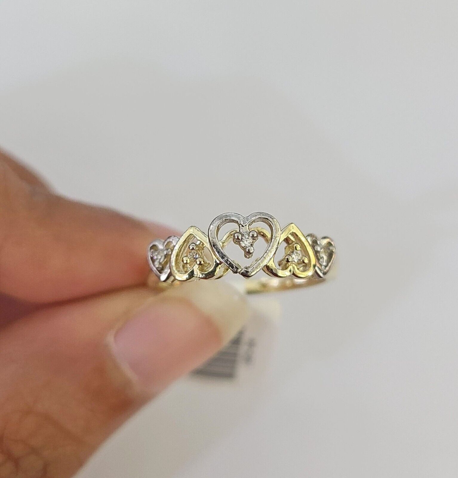 Real 10k Yellow Gold Hearts Ring Wedding Engagement Casual 10Kt Genuine All Sizes