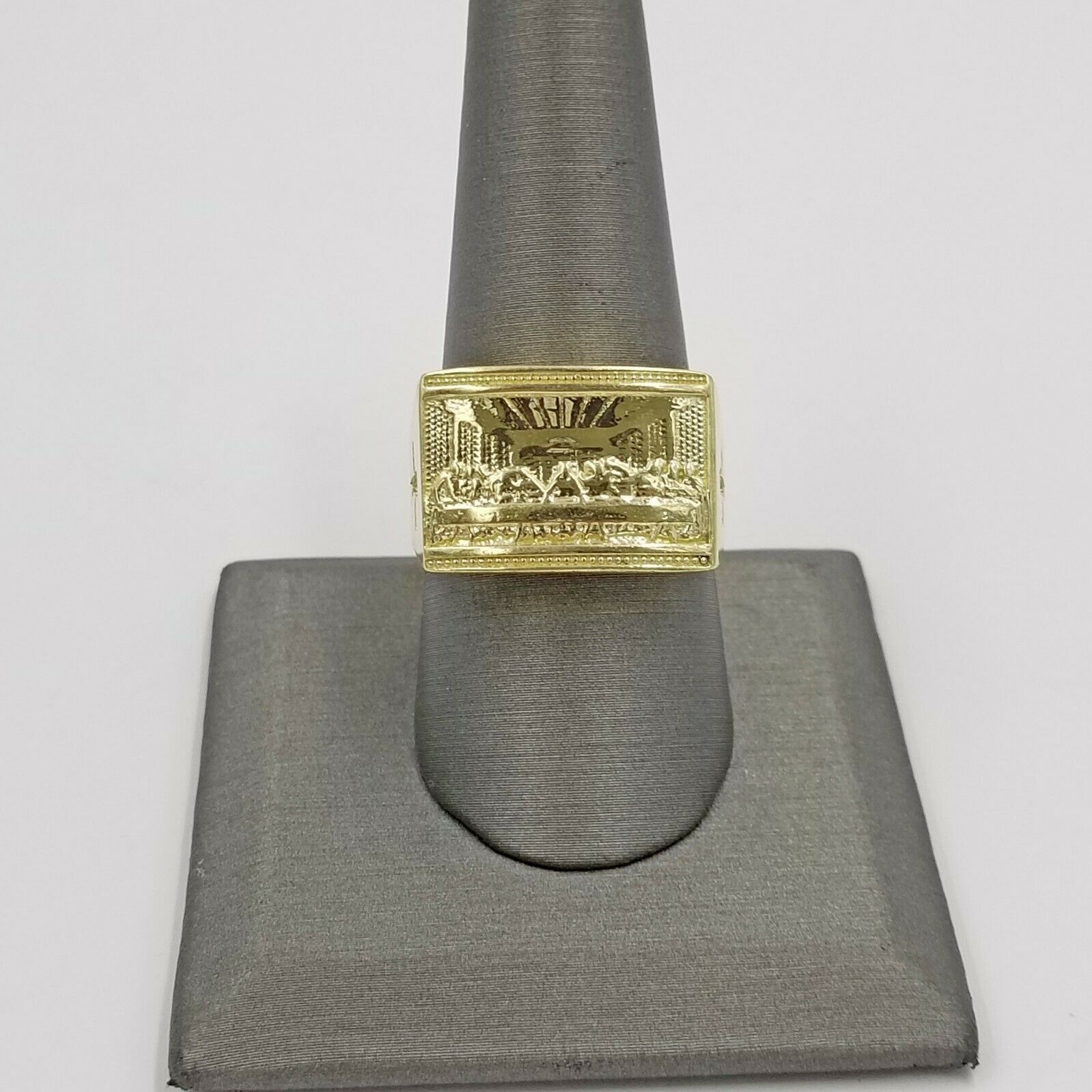REAL 10k Yellow Gold Last Supper Ring Cross Design Men's Ring, All Sizes