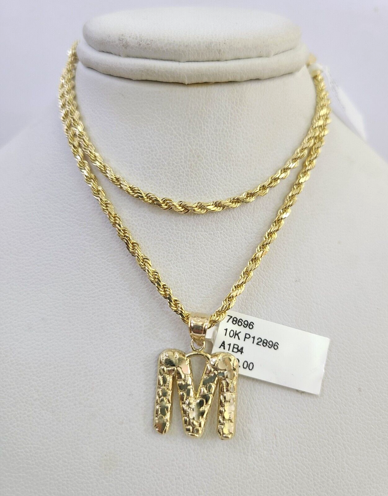10k Gold Initial M Charm Rope Chain 16"-26" 2.5mm SET Necklace Alphabet Pendant