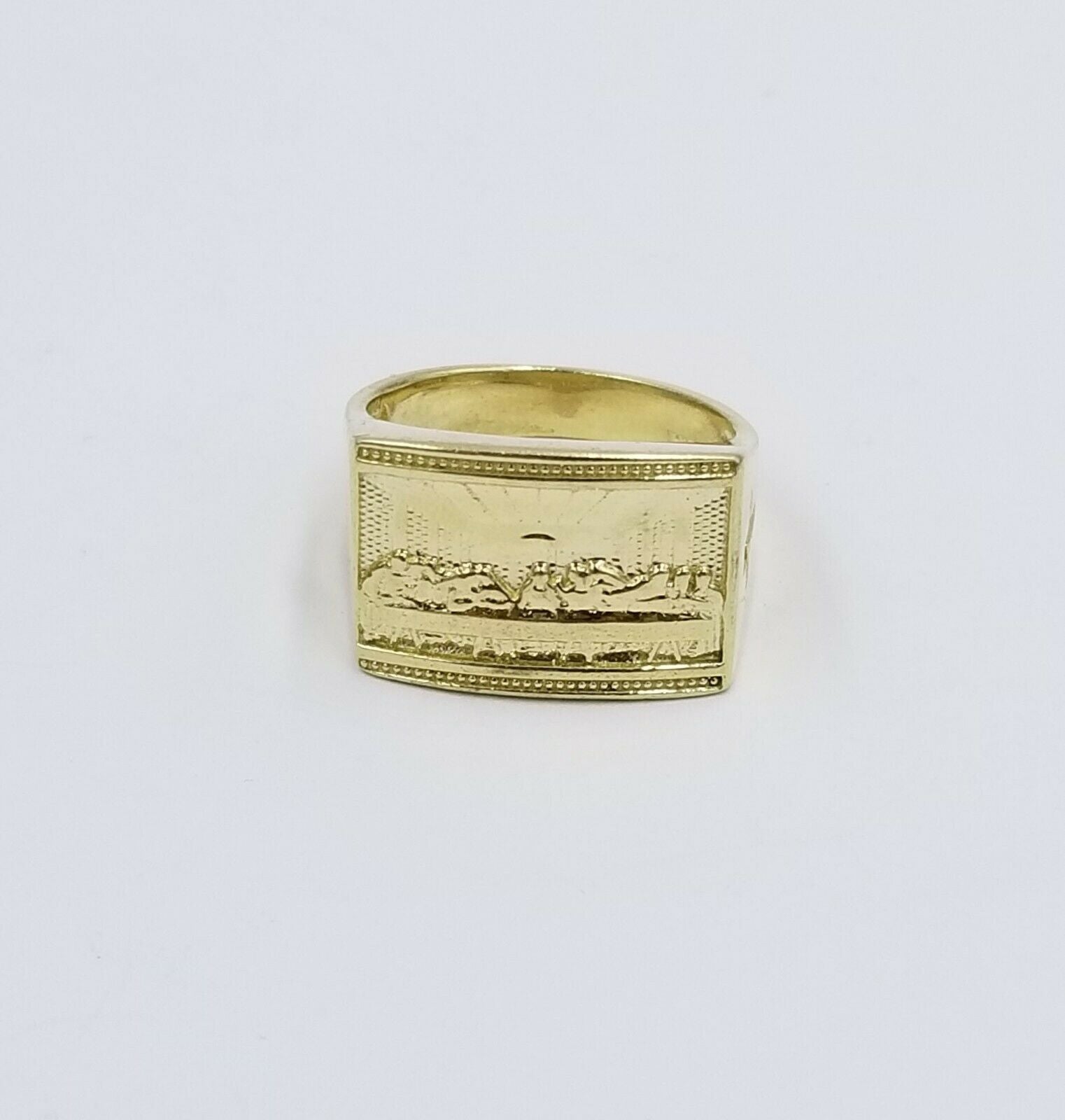 REAL 10k Yellow Gold Last Supper Ring Cross Design Men's Ring, All Sizes