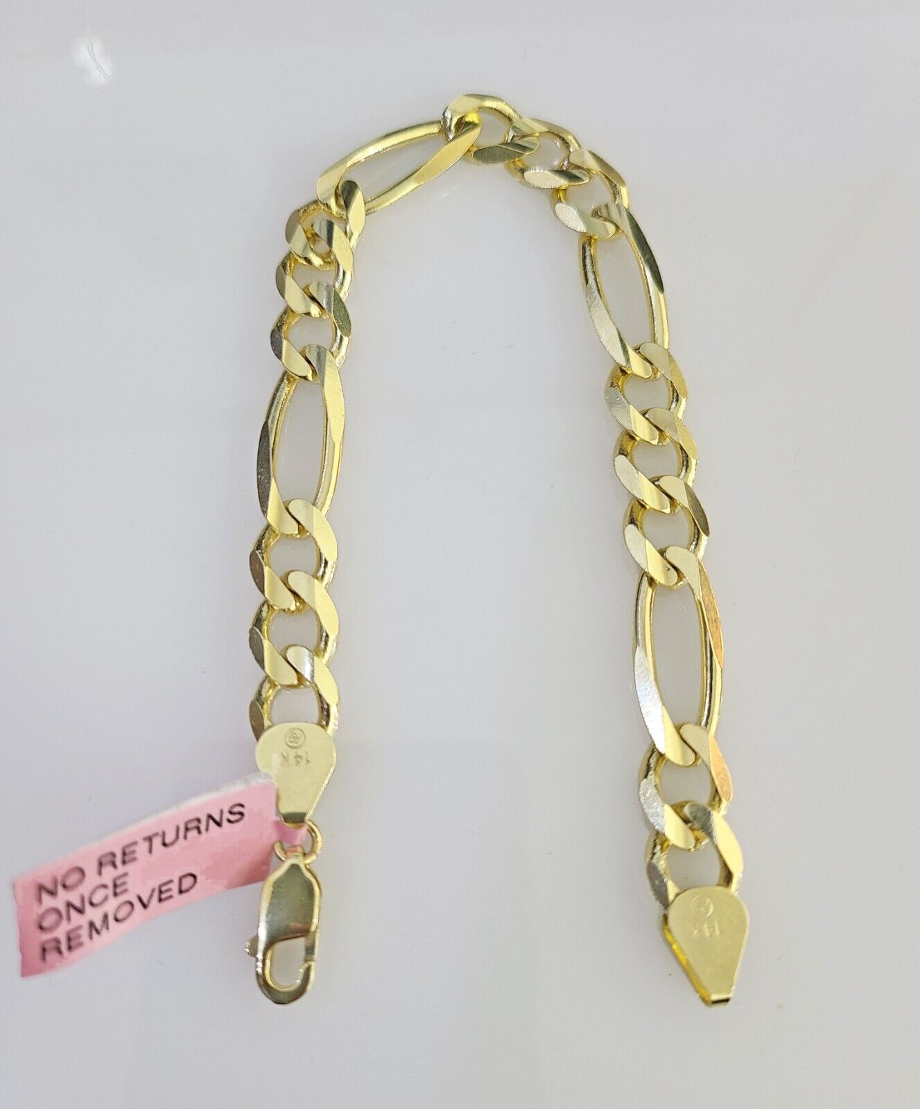 Real 14k Yellow Gold Figaro link Bracelet 8mm 8" Inch Mens Genuine