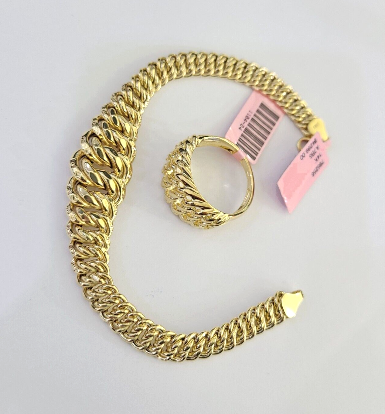 14K Gold Princesa Ring Bracelet 7" 7mm Real Yellow SET Flat Byzantine Link 14Kt All Sizes