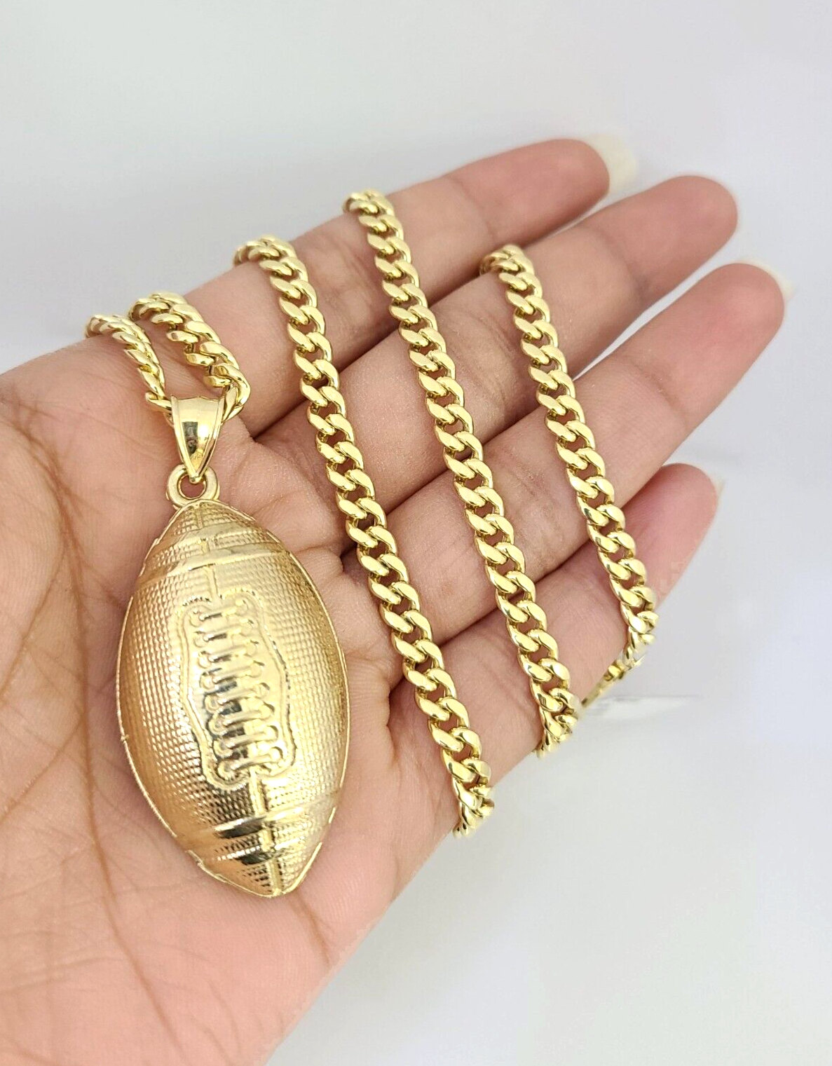 10k Foot Ball Charm Miami Cuban Chain Pendant Set 5mm Necklace Yellow Gold