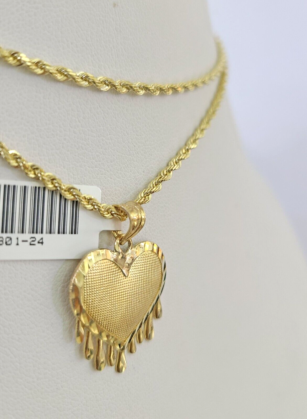 10k Solid Rope Chain 2mm Dripping Heart Pendant Charm Necklace SET 16-22" Ladies