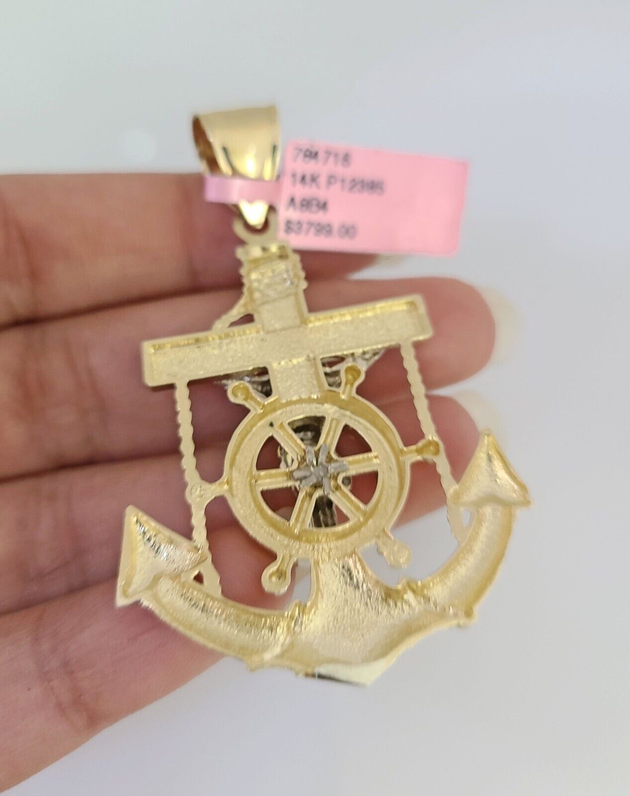 14K Gold Necklace Chain Jesus Anchor Charm Turkish Byzantine 4mm 24" Pendant