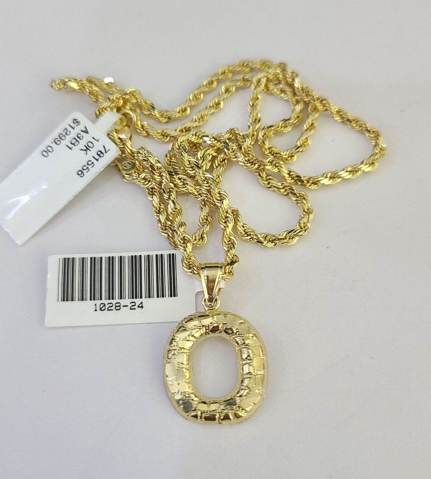 10k Gold Initial O Charm Rope Chain 16"-26" 2.5mm SET Necklace Alphabet Pendant