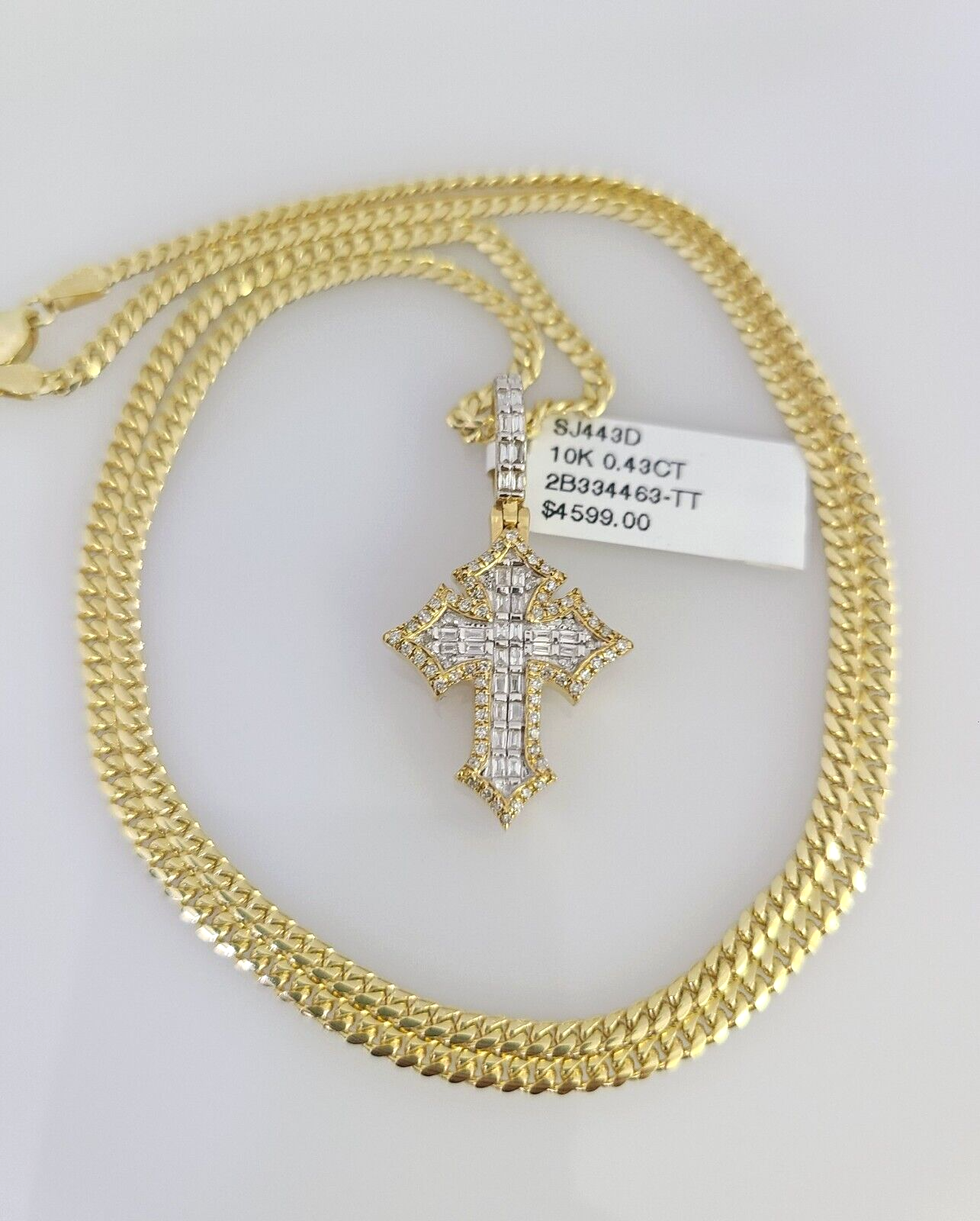 10K Solid Gold Miami Cuban Chain SET Diamond Jesus Cross Charm 18"-26" 2.5mm