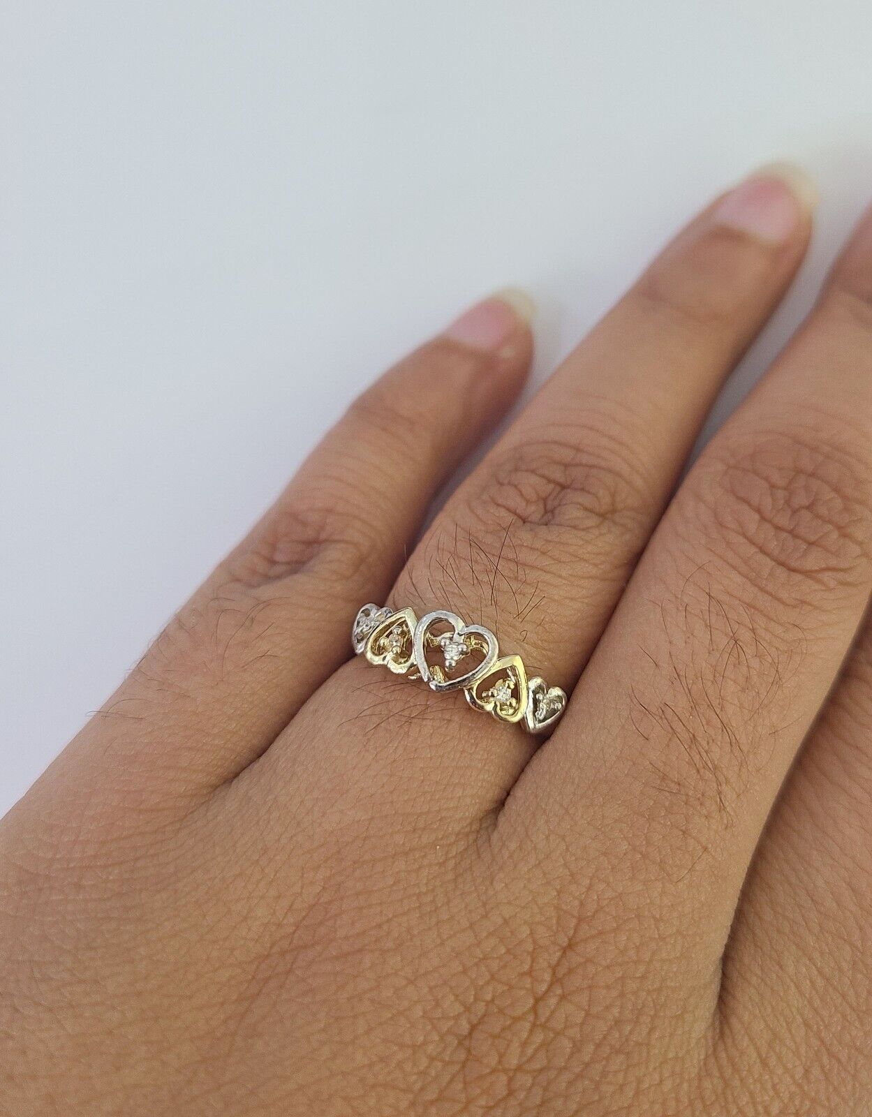 Real 10k Yellow Gold Hearts Ring Wedding Engagement Casual 10Kt Genuine All Sizes