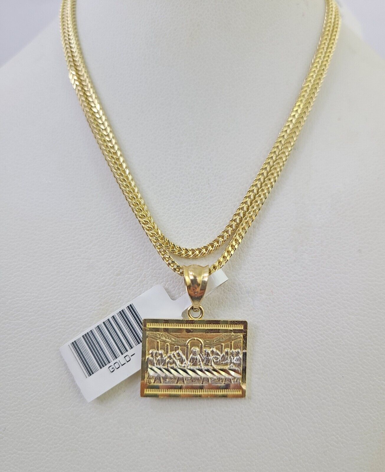 10K Franco Chain Last Supper Pendant Charm Necklace 16"-24" 2mm Gold SET