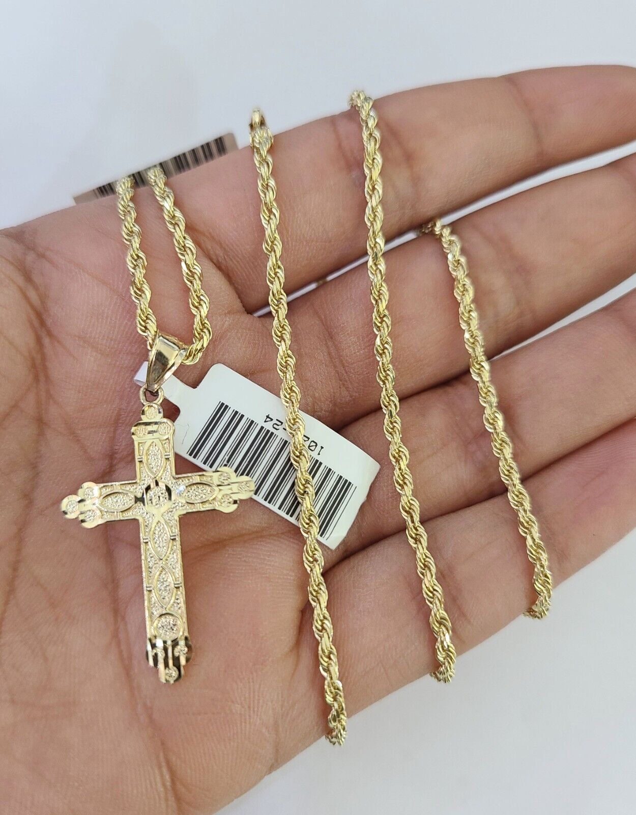 10k Solid Rope Chain 2mm Jesus Cross Pendant Charm Necklace SET 18-24 in