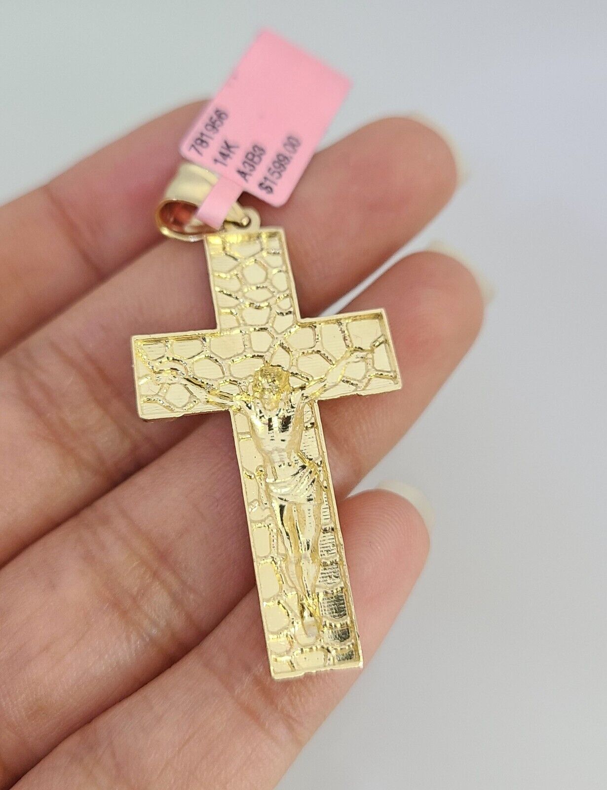 Real 14k Gold Chain Jesus Cross Pendant Set 14kt Cuban Curb Chain 4mm Charm