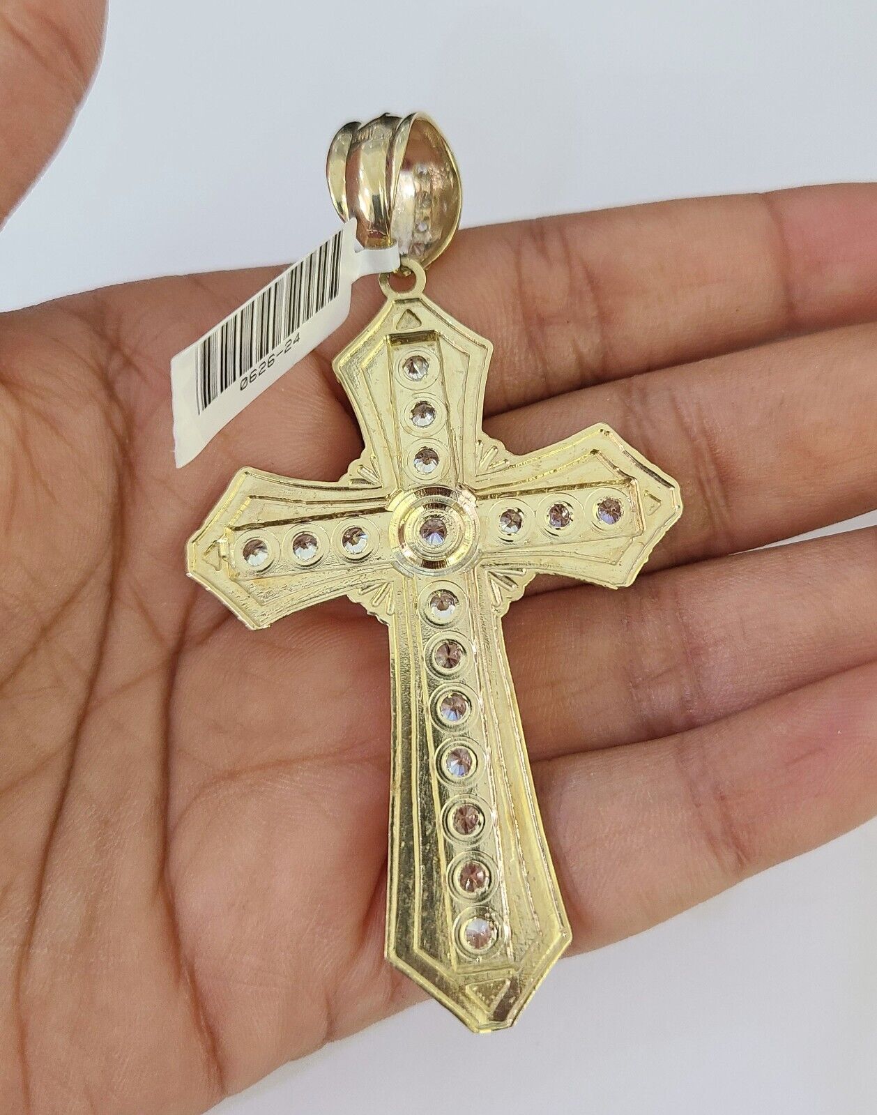 10k Gold Chain Cross Charm Solid Cuban Curb Necklace 9mm 20"-30" Diamond Cut SET