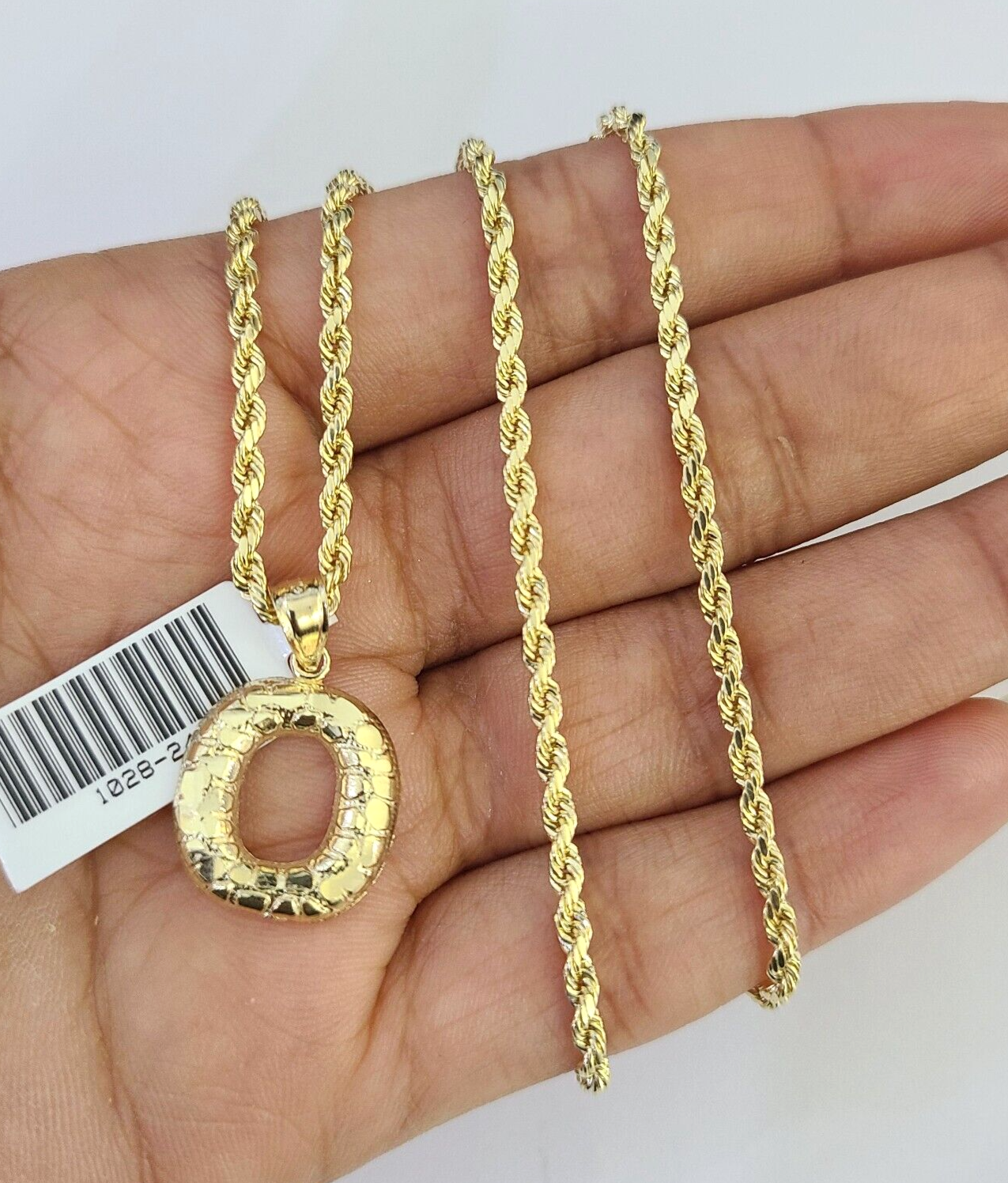 10k Gold Initial O Charm Rope Chain 16"-26" 2.5mm SET Necklace Alphabet Pendant