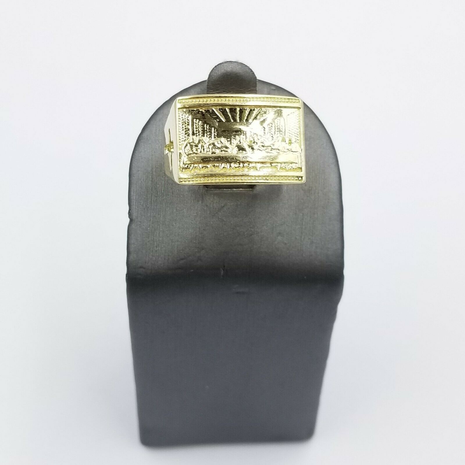 REAL 10k Yellow Gold Last Supper Ring Cross Design Men's Ring, All Sizes