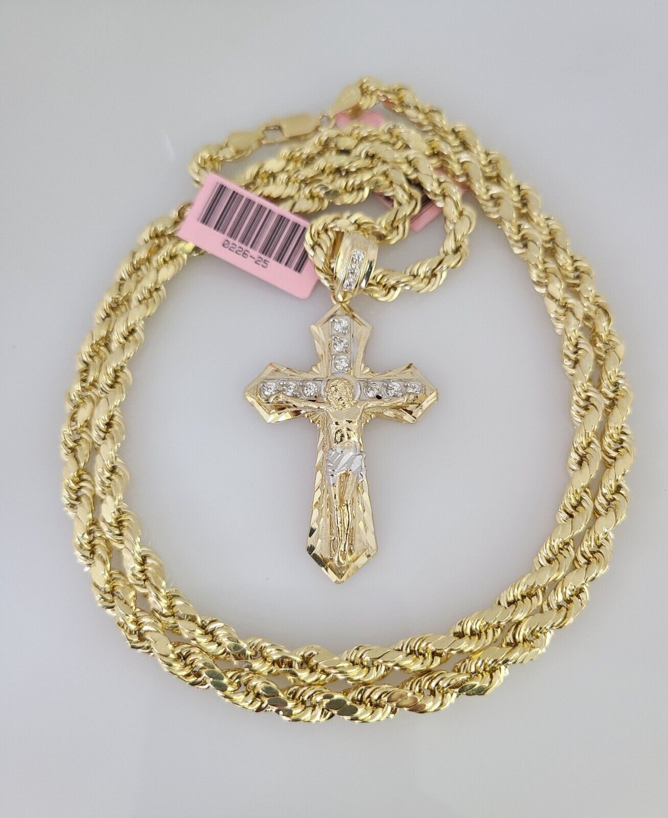 14k Gold Rope Chain Necklace Jesus Cross Charm Pendant Set 18"-28" inch 6mm