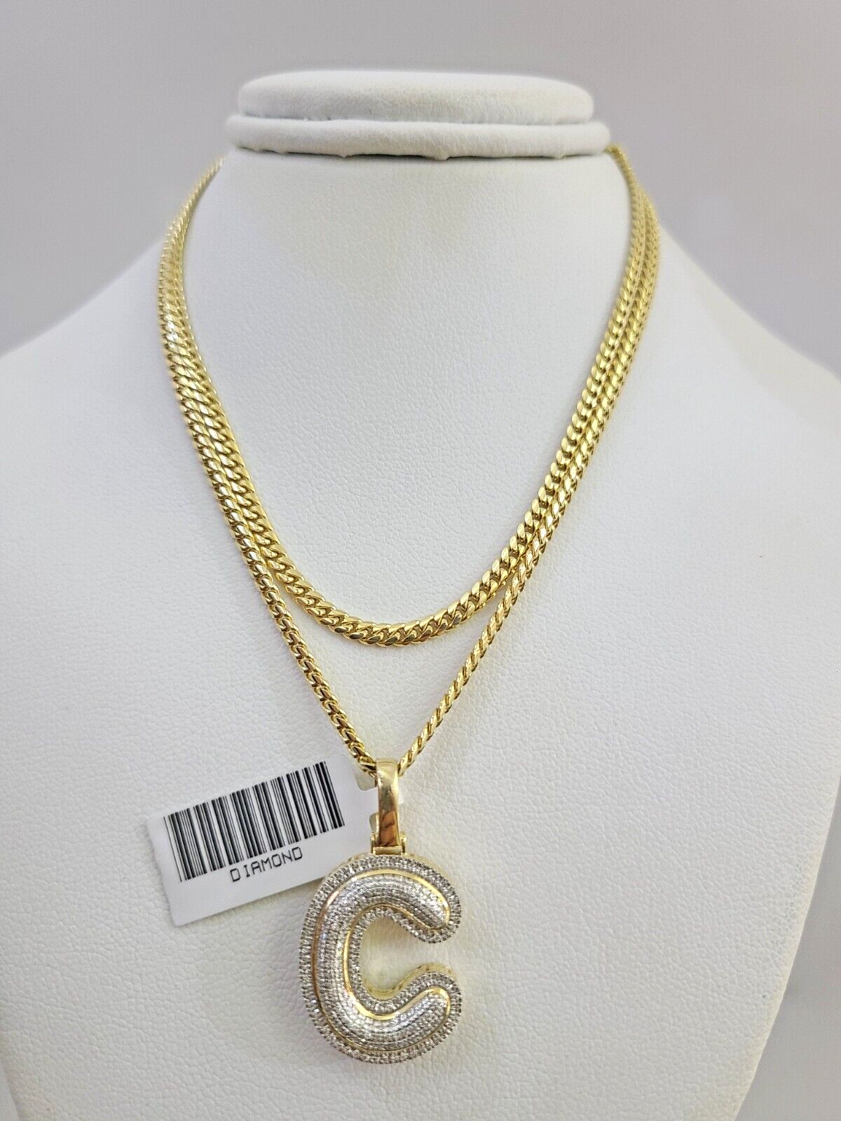 10K Solid Gold Miami Cuban Chain SET Diamond C Initial Charm 18"-26" 2.5mm