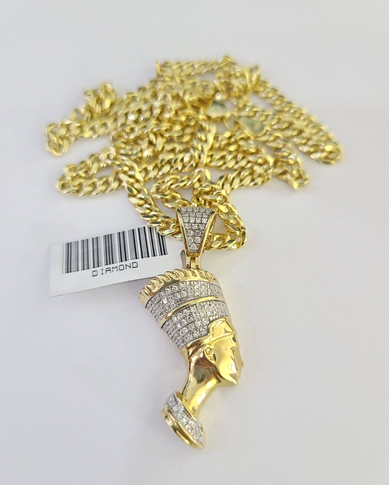 10k Miami Cuban Chain Diamond Egypt Queen Charm Set 4mm 18"-28" Necklace Gold