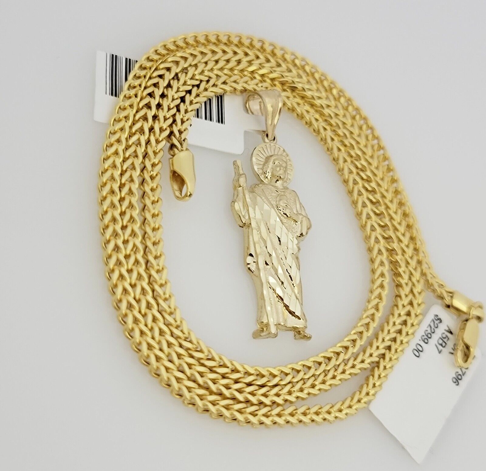 Real 10k Gold Chain Pendant Set Franco Necklace Saint Jude Charm 2.5mm 18"-24"