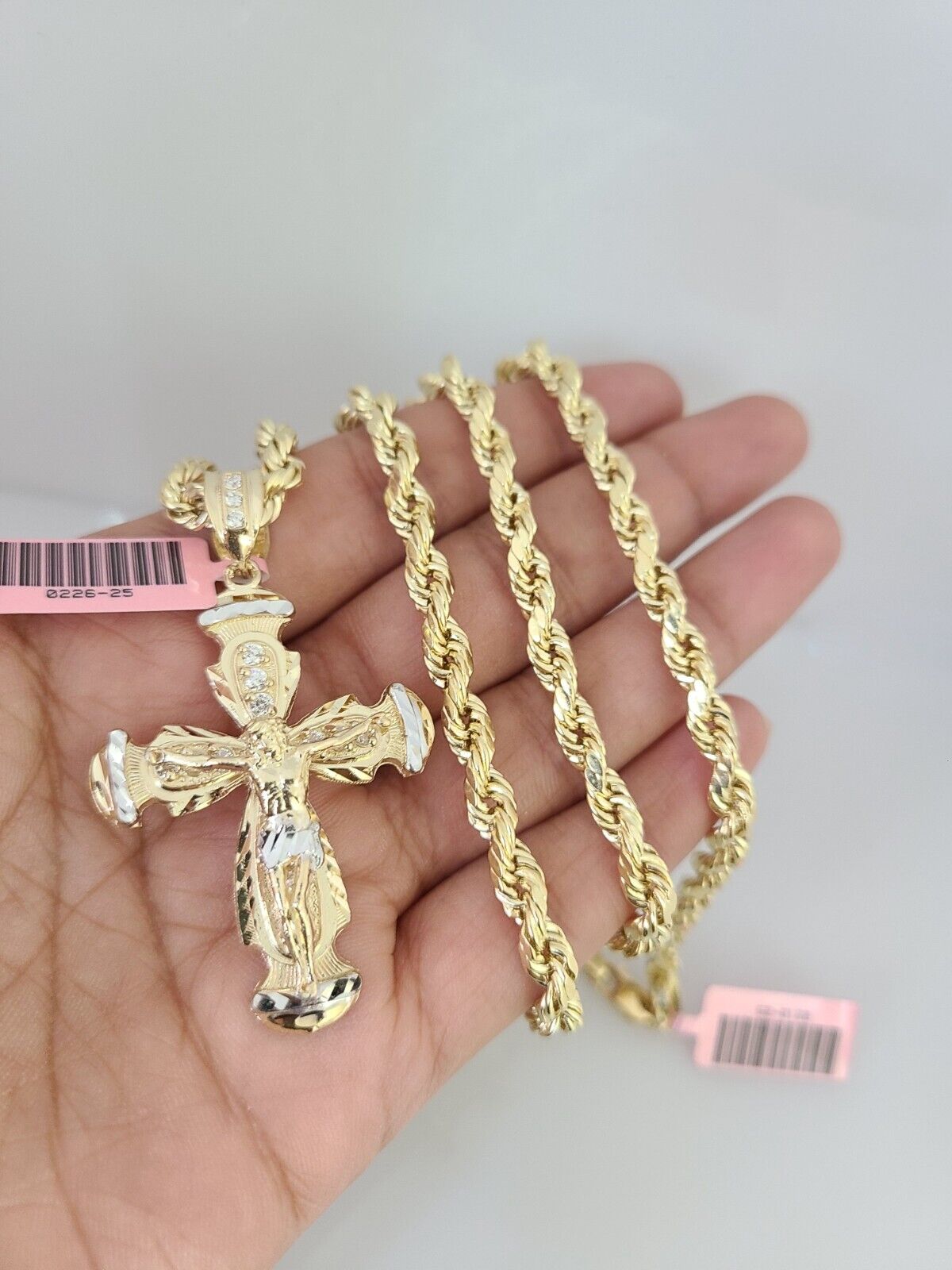 14k Gold Rope Chain Necklace Set 6mm Jesus Cross Charm Pendant 18"-28" inch