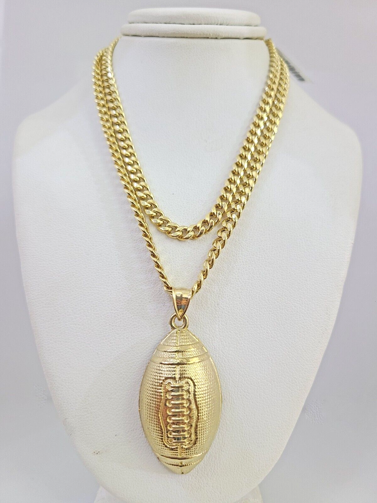 10k Foot Ball Charm Miami Cuban Chain Pendant Set 5mm Necklace Yellow Gold