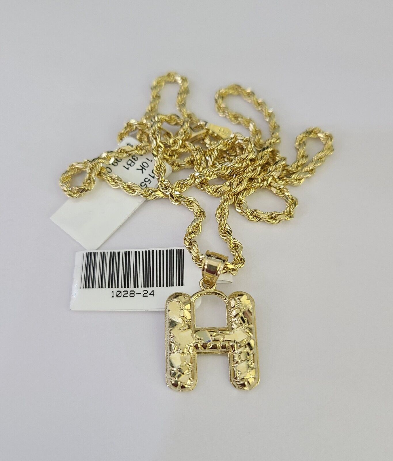 10k Gold Initial H Charm Rope Chain 16"-26" 2.5mm SET Necklace Alphabet Pendant