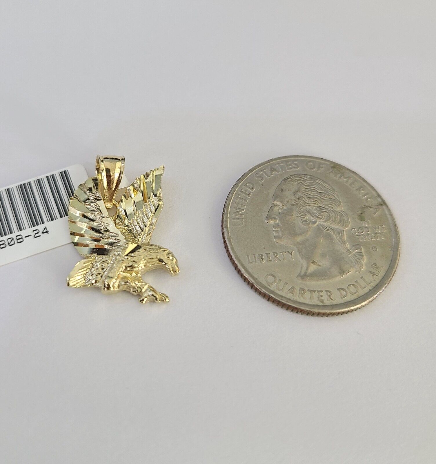 10k Solid Gold Cuban Curb Chain Flying Eagle Pendant 2mm 18"-24" SET Necklace