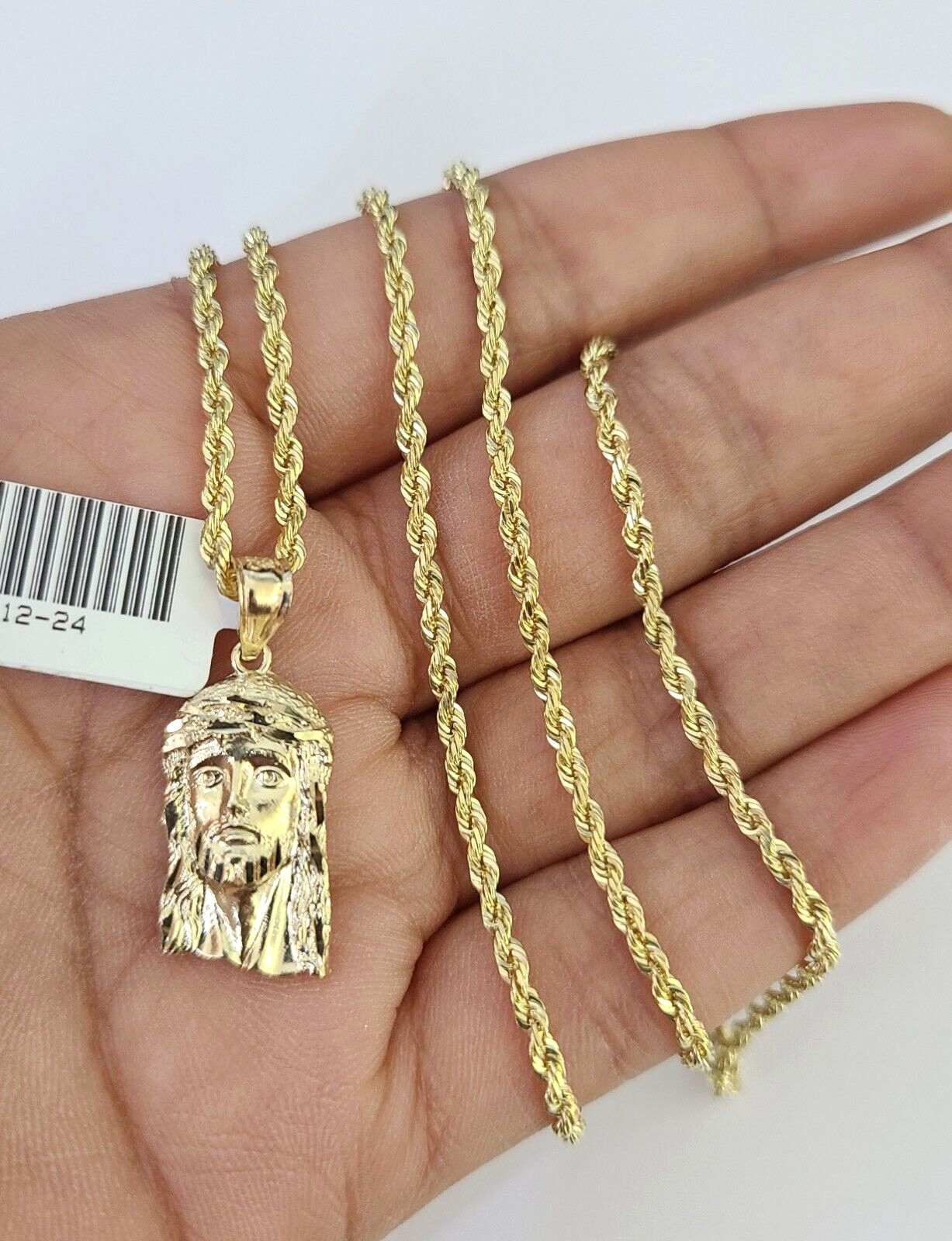 10k Solid Rope Chain 2mm Jesus Head Pendant Charm Necklace SET 18-22 in Ladies