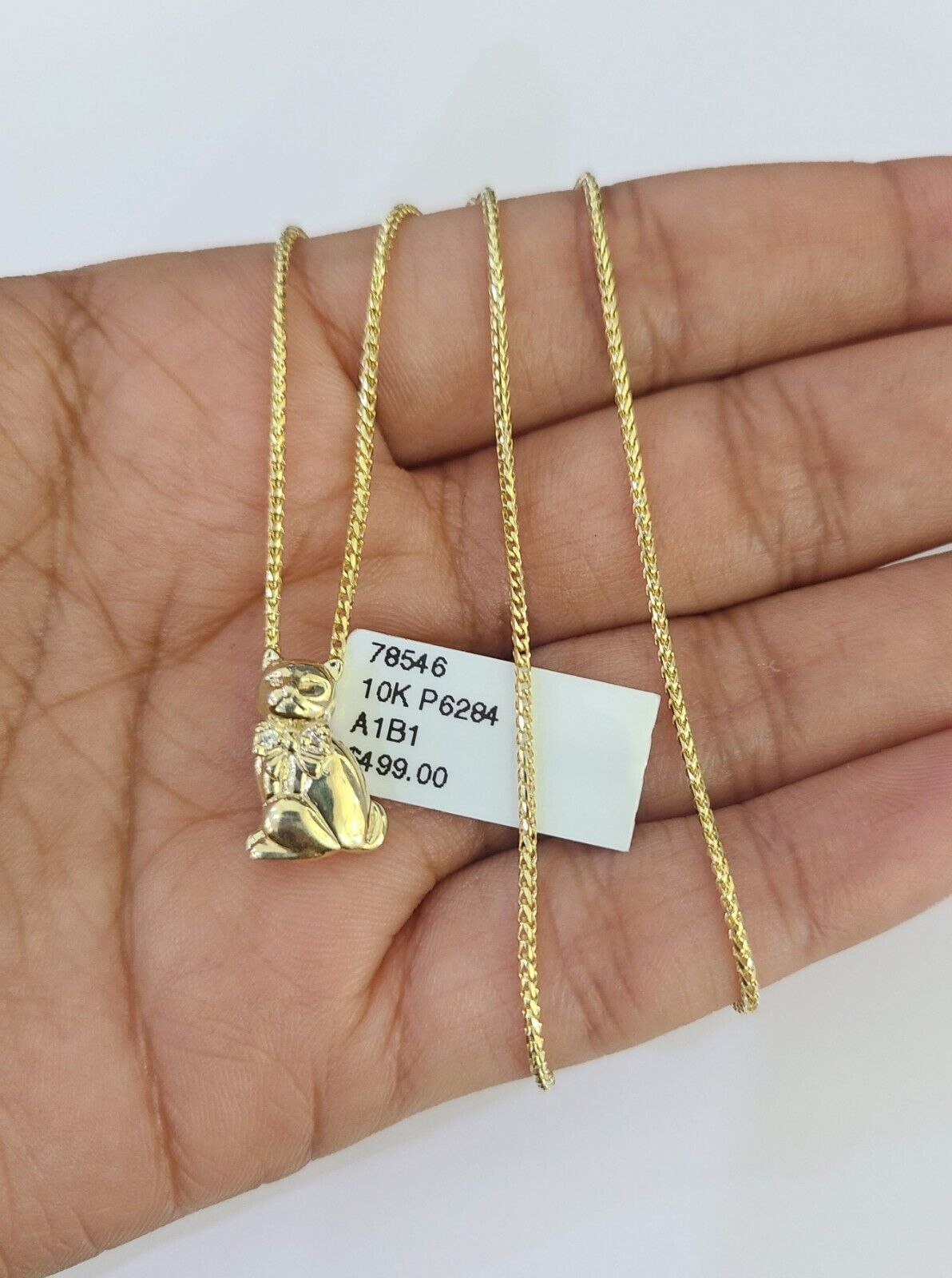 10K Solid Franco Chain Dog Pendant Charm Necklace 16"-22" 1mm Gold Ladies