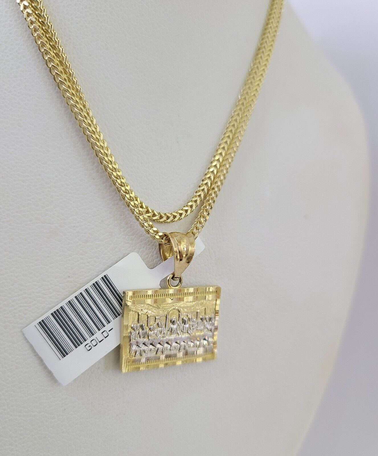 10K Franco Chain Last Supper Pendant Charm Necklace 16"-24" 2mm Gold SET