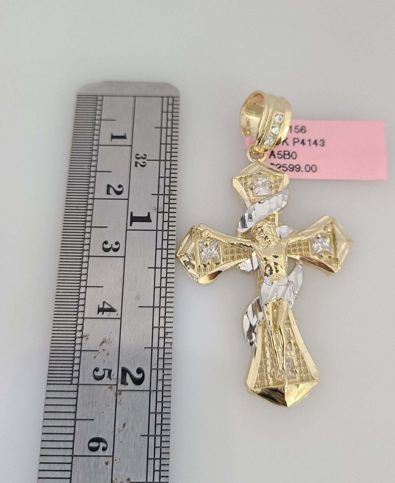 14K Gold Necklace Chain Jesus Spiral Cross Charm Turkish Byzantine 4mm 24"