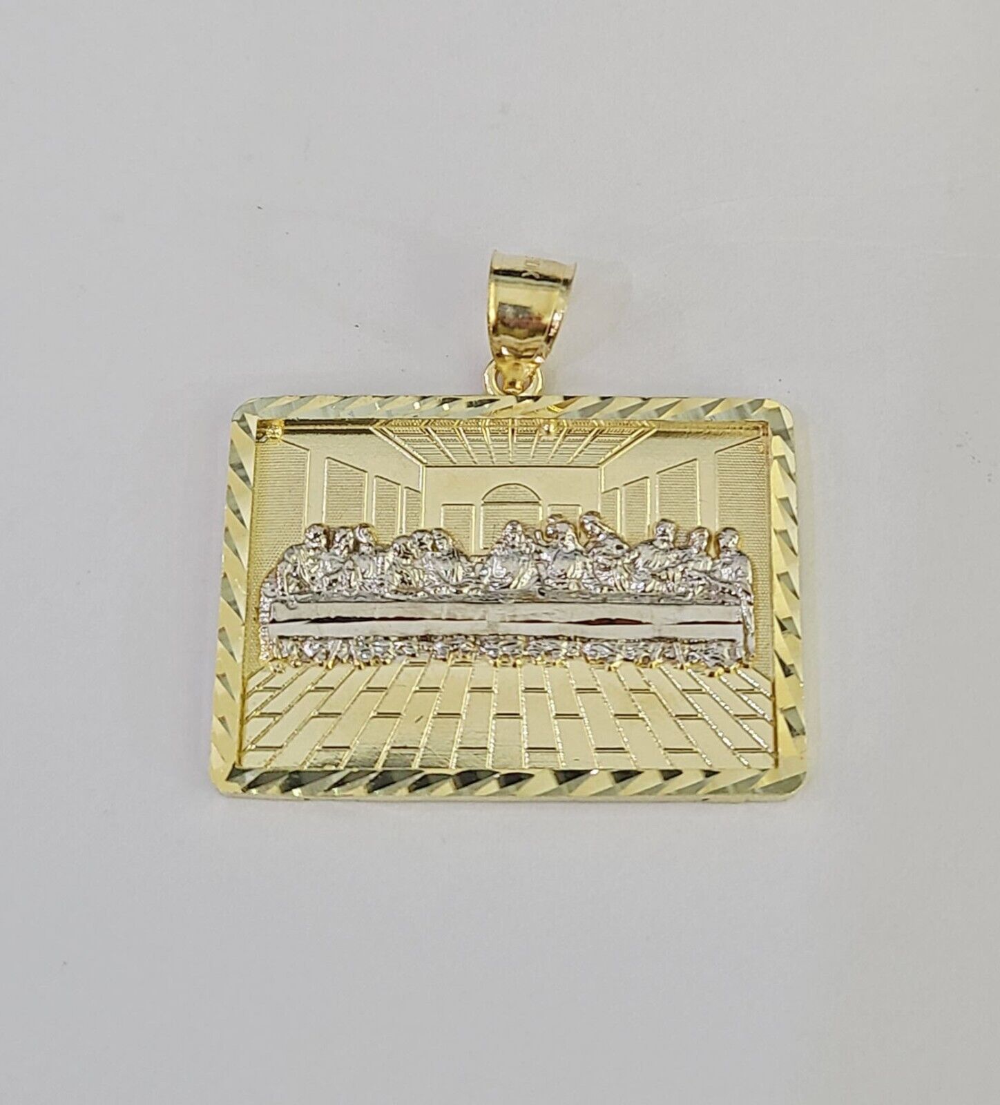 Real 10k Last Supper Pendant Charm Yellow Gold 1.25" Diamond Cut Genuine