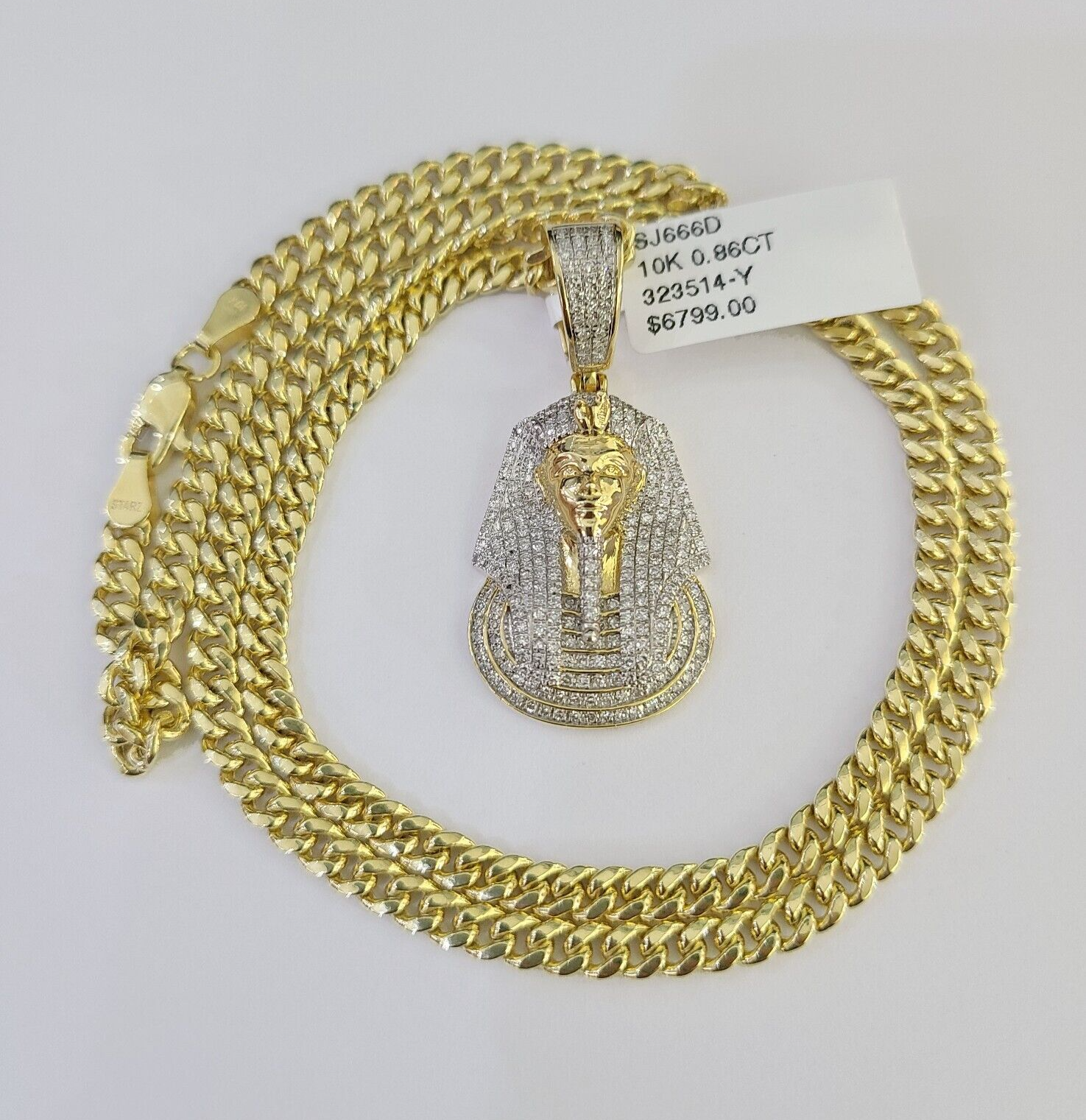 10k Miami Cuban Chain Diamond Pharaoh Charm Set 4mm 18"-28" Necklace Gold