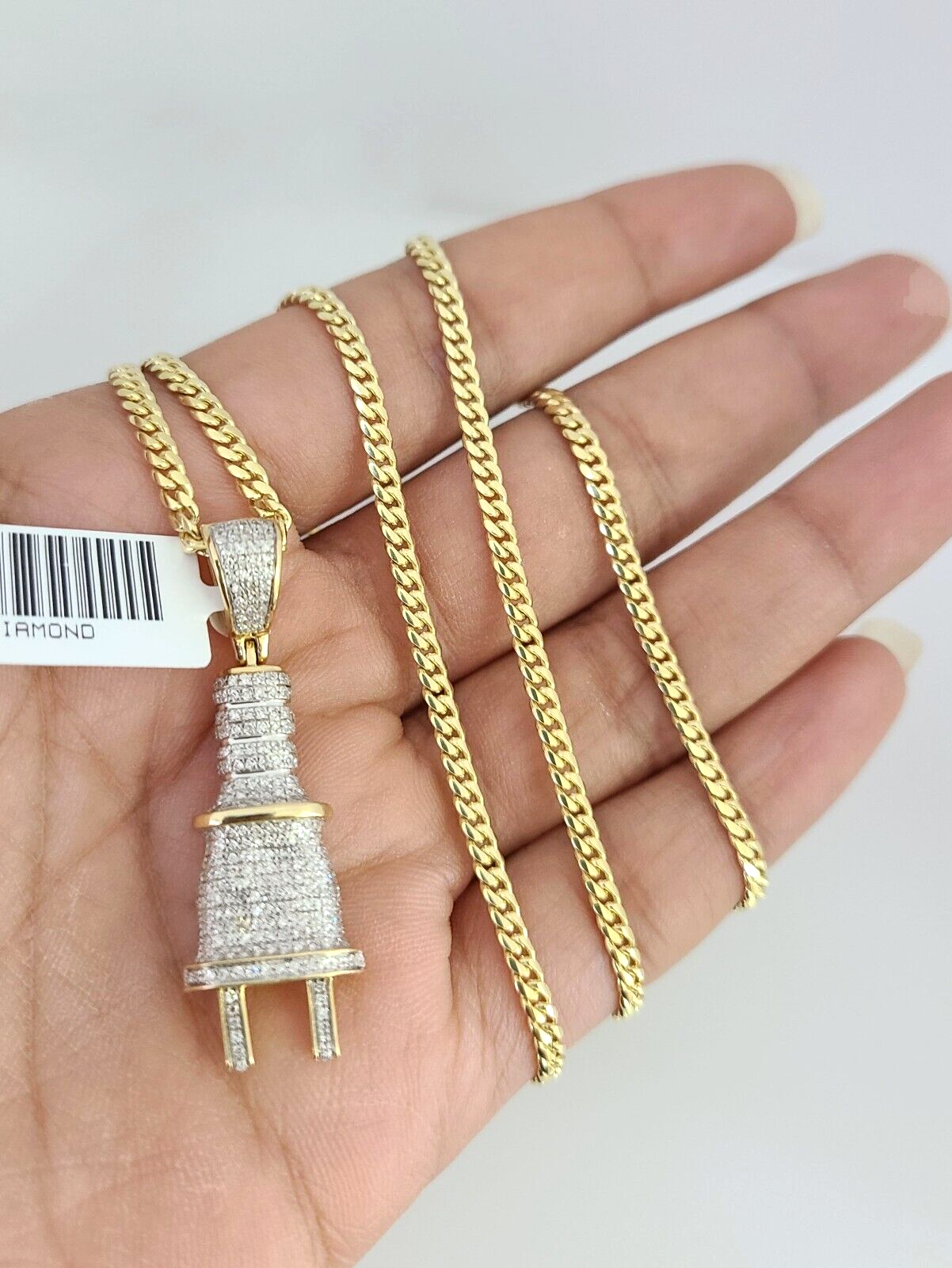 10K Solid Gold Miami Cuban Chain SET Diamond Plug Charm 18"-26" 2.5mm Necklace