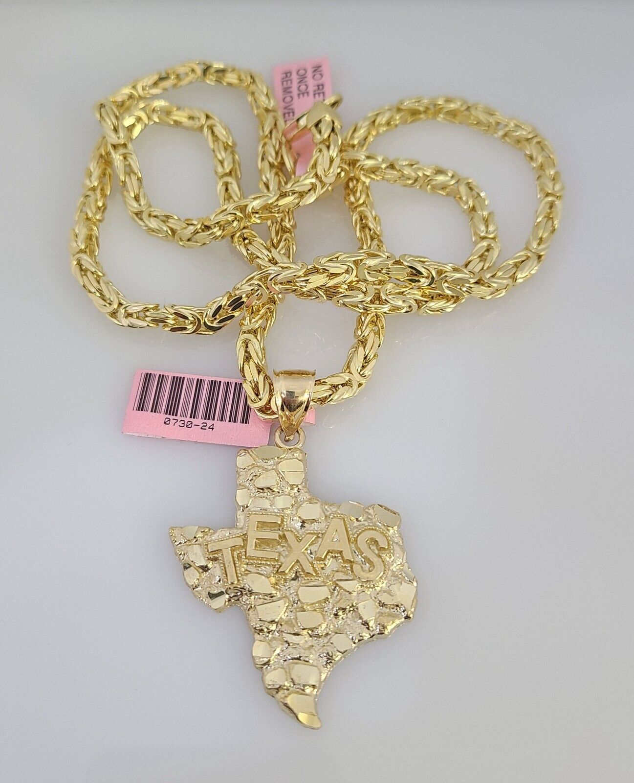 14K Gold Necklace Chain Texas Map Charm Turkish Byzantine 4mm 24" Pendant