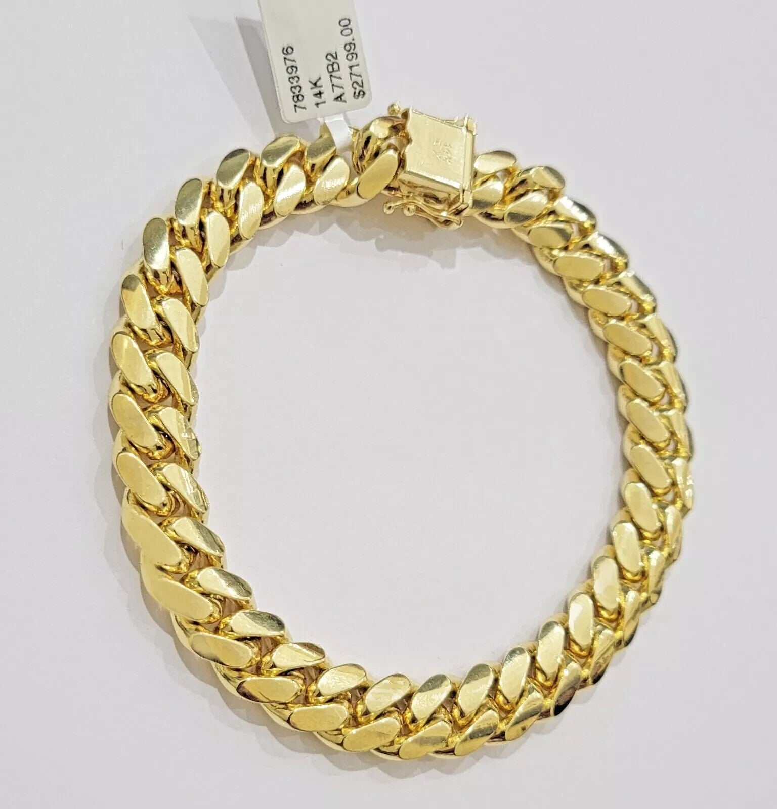 10mm Miami Cuban Link Bracelet 9 Inch Solid 14k Yellow Gold Box Lock REAL 14kt