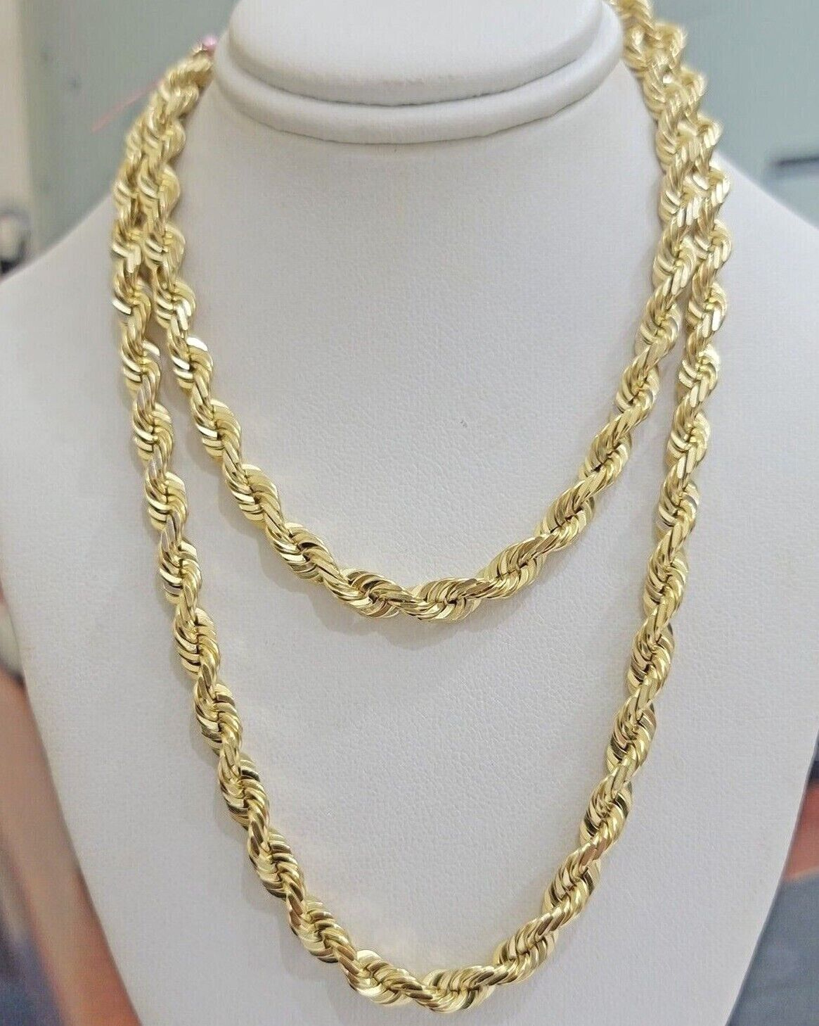 6mm 10k Gold Rope Chain Necklace SOLID Real 10kt Yellow Gold 18" - 28" Diamond Cut - GoldenlinQ