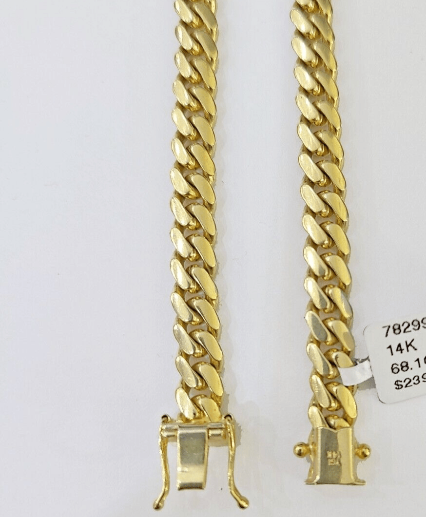 6mm Miami Cuban Link Chain Necklace 26 Inch SOLID 14k Yellow Gold REAL 14kt - GoldenlinQ
