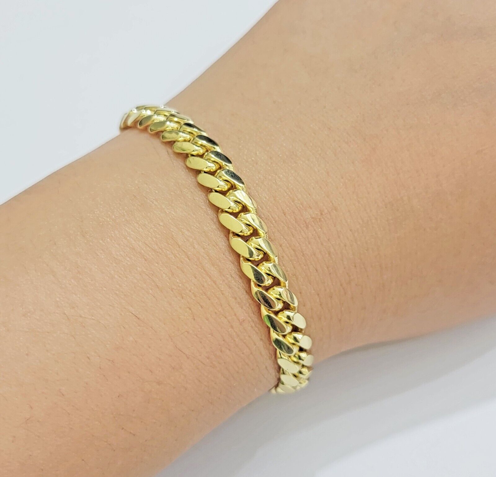 7mm 14k Gold Bracelet Miami Cuban Link 7" - 9 Inch Real 14kt Yellow Gold SOLID - GoldenlinQ