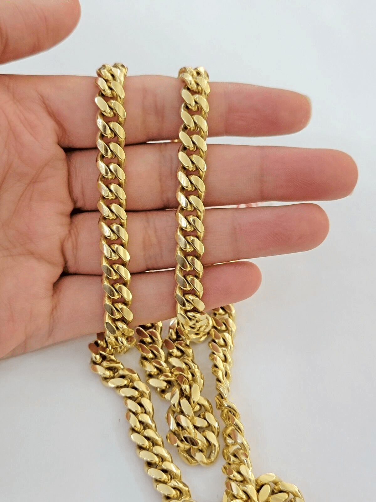 7mm 22" Solid 14k Gold Chain Miami Cuban Link Necklace Real 14kt Yellow Gold Men - GoldenlinQ